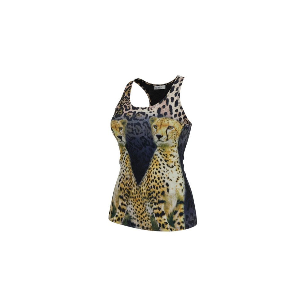 Enlin Tank Top Womens Large Multicolor Cheetah Leopard Print Racerback EL000730